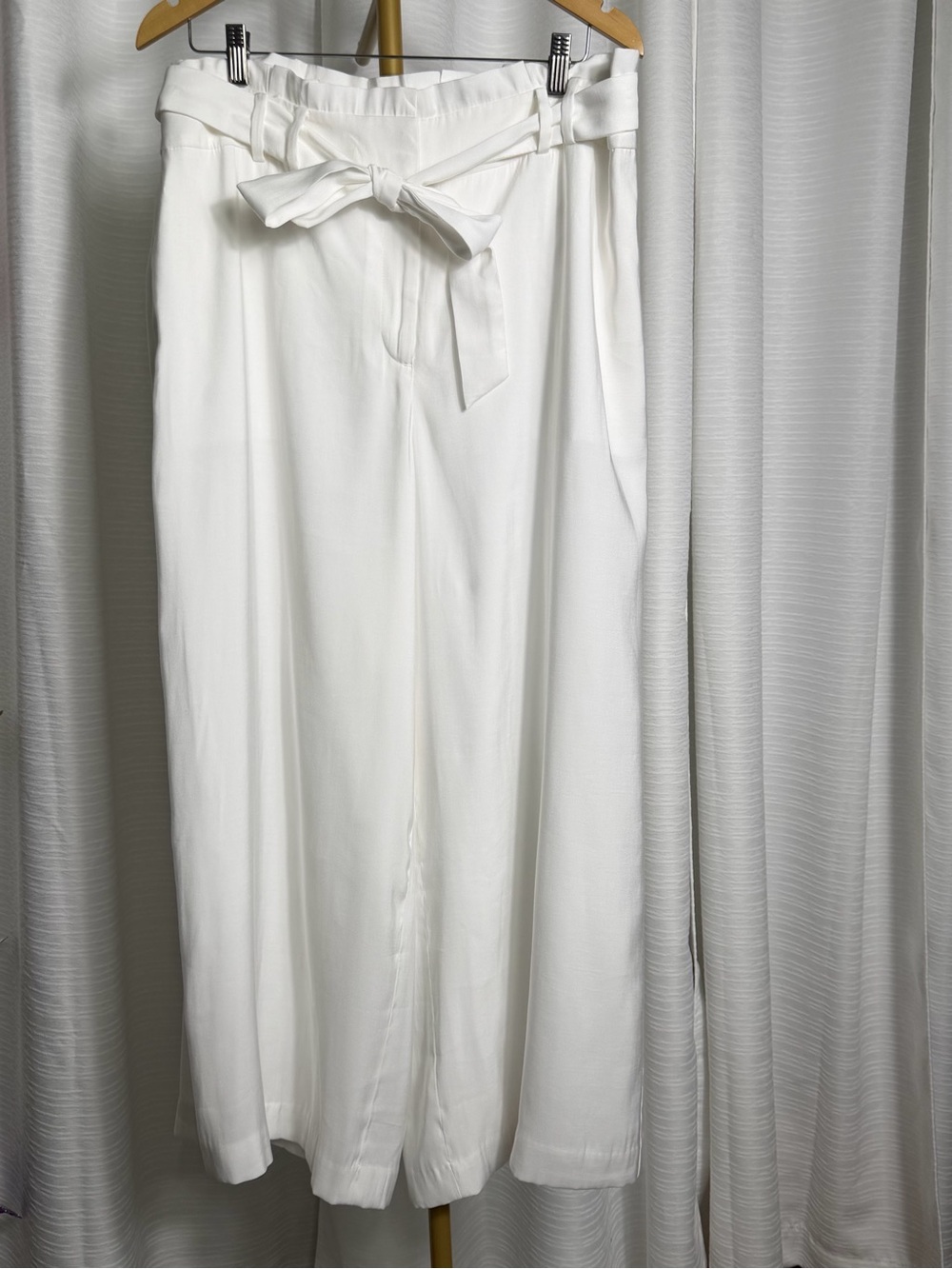 Talbots White Paperbag-Waist Wide-Leg Pants with Tie Belt